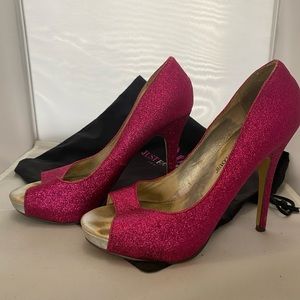 Size 8 JustFab Pink Sparkling Open Toed High Heels
